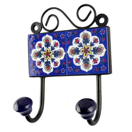 Navy Blue Tiny Flower Ceramic Tile Hook Online